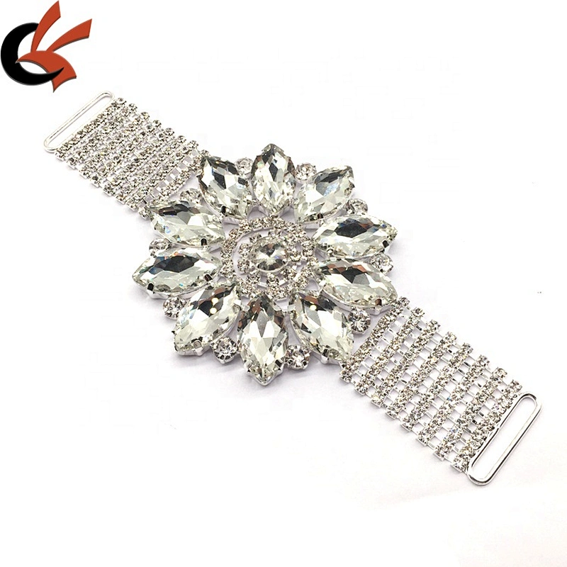 Fashion high end luxury rhinestone applique large flower diamond silver setting crystal bikini connector