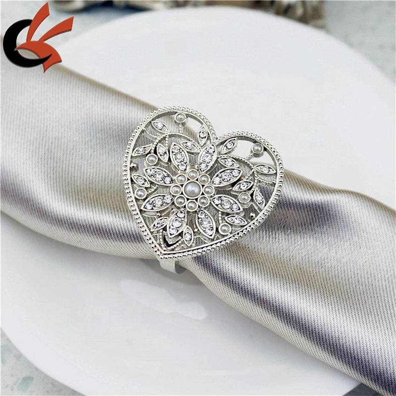 Silver Crystal Heart Napkin Ring for Wedding Party Dinner