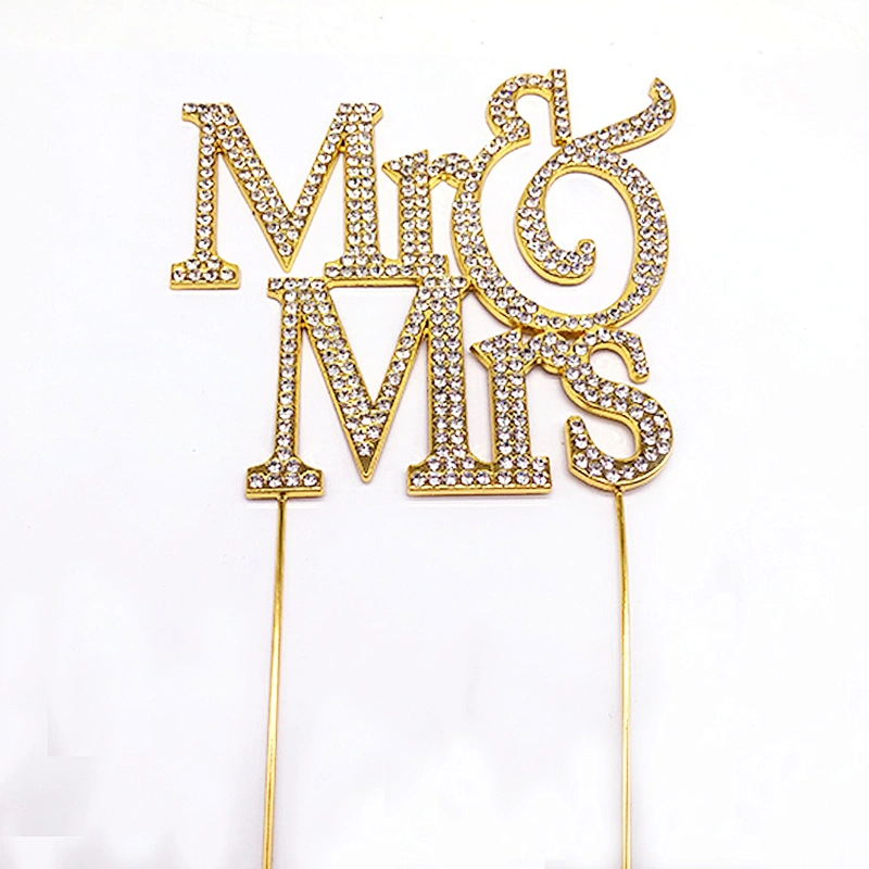 2020 new arrivals wedding decoration gold plating Mr&Mrs style crystal rhinestone cake topper for party