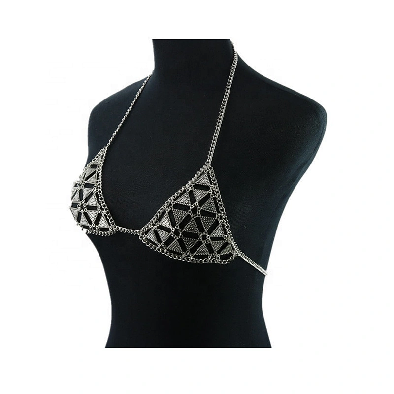 Stitching personality bikini accessories hollow geometric triangle halter metal bikini bra body chain