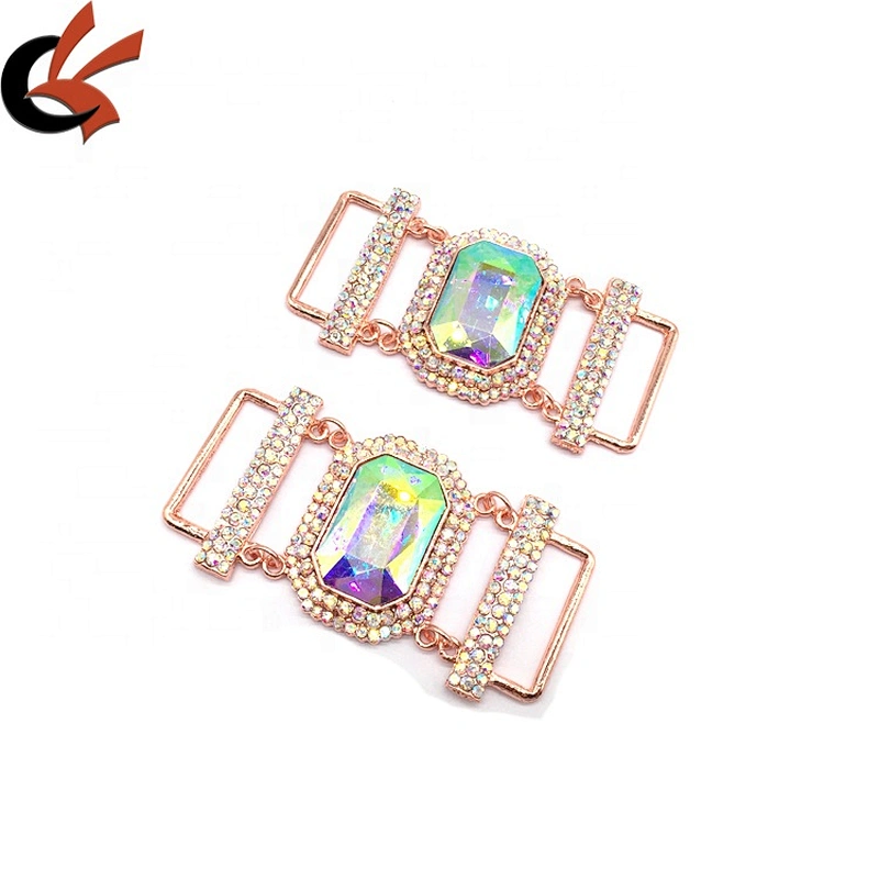 Custom Women Dress and Bikini Accessories Fashion Rhinestone Square Bikini Connector Metal Belt Buckle