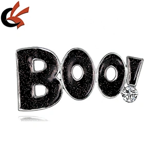 Boo enamel with glitter Rhinestone halloween party gift brooch pin