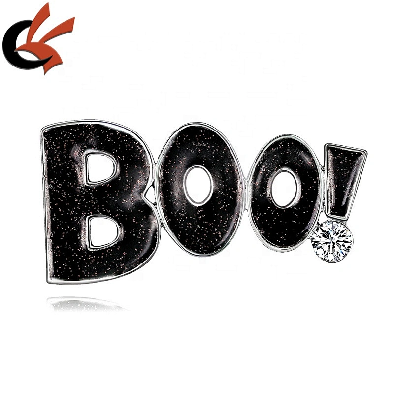 Boo enamel with glitter Rhinestone halloween party gift brooch pin