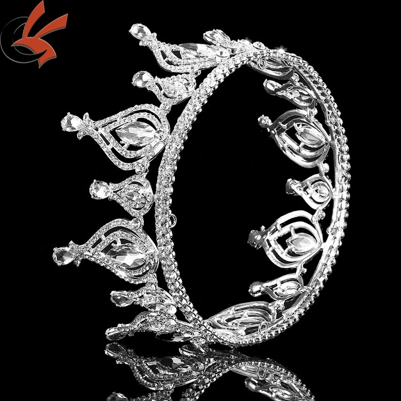 Wedding Apparel Rhinestone Royal Blue Full Round Crown Tiara Rhinestone Crystal Beauty Queen Pageant Crowns