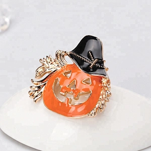 Black Scarecrow Orange Enamel  Pumpkin Halloween Brooch jewelry