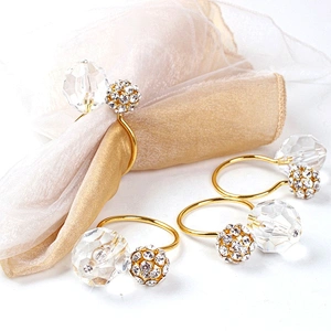 Making wholesale bulk factory outlet metal wire disposable gold crystal glass beads napkin rings