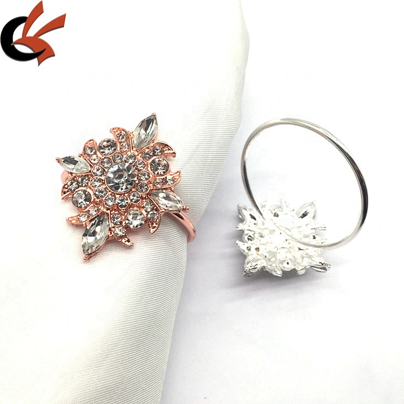 6 Pieces/Pack Napkin Rings Low Price Silver Metal Rose Gold Table Crystal Napkin Rings For Wedding Table