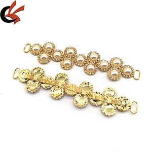Gold Plating Pearl Women Swim Suite Top/Bottom Set Elegant Faux Pearl Rhinestone Bikini Connector