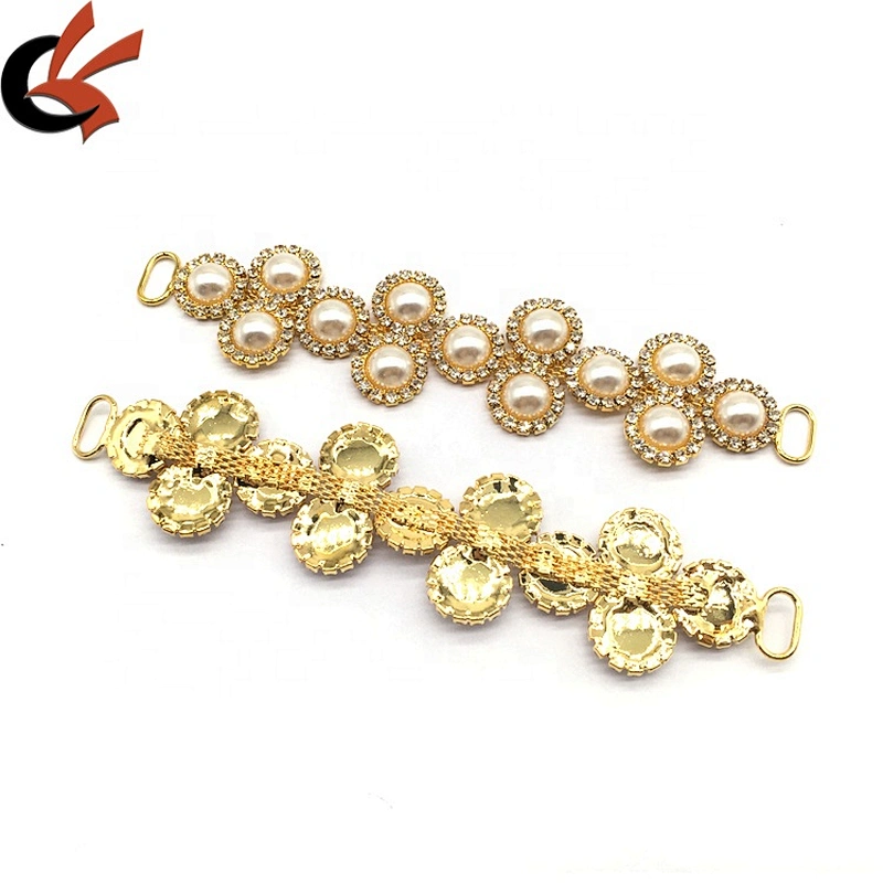Gold Plating Pearl Women Swim Suite Top/Bottom Set Elegant Faux Pearl Rhinestone Bikini Connector