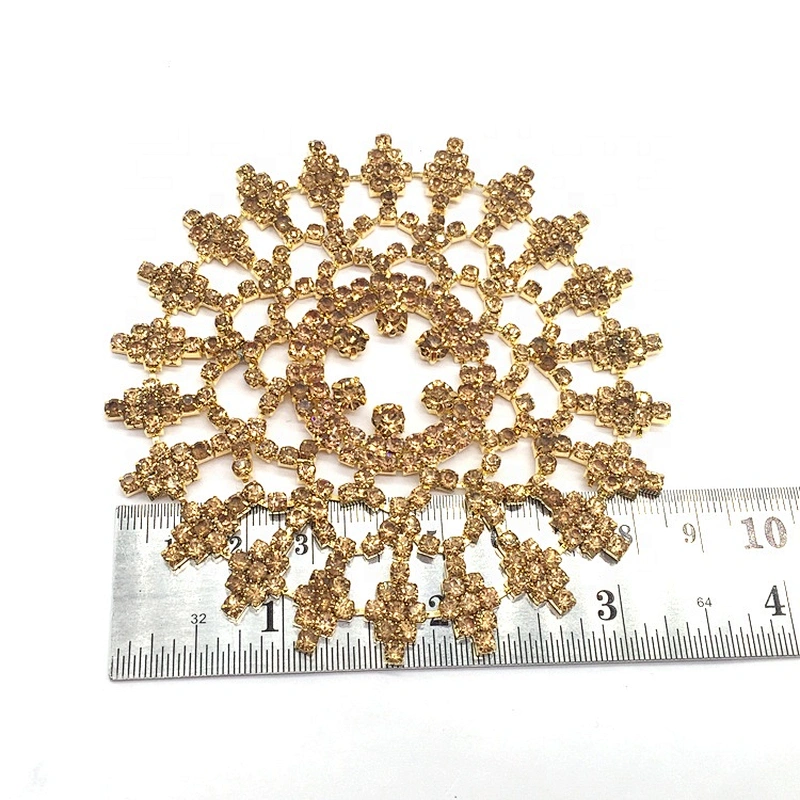 wholesale fashion luxury sewing large flower strass bedazzled dark gold rhinestone applique
