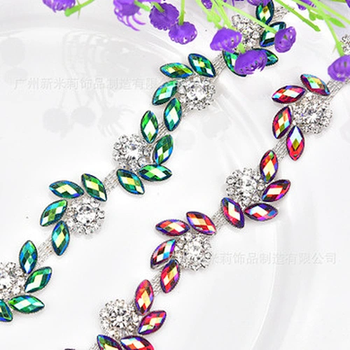 Clear Crystal resin stone Silver Chain Sew On Rhinestone trimming for Wedding Costume  Decoration