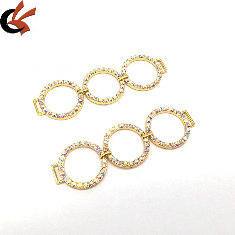 Hot Sale New Fashion Rhinestone Gold Plated Three Circles Metal Accessories Bikini Connector
