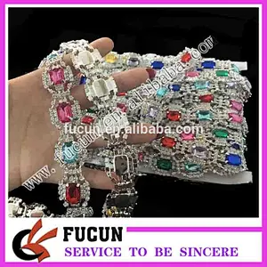 Top quality shinning Colorful beaded rhinestone bridal trimmings chain