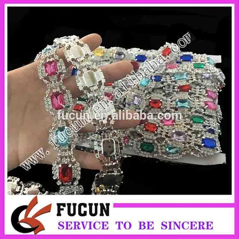 Top quality shinning Colorful beaded rhinestone bridal trimmings chain