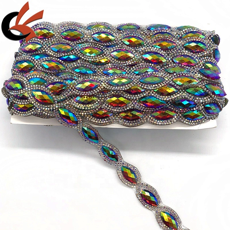 Sparkling Red AB eyes shape resin rhinestone heat transfer trimming iron on tape
