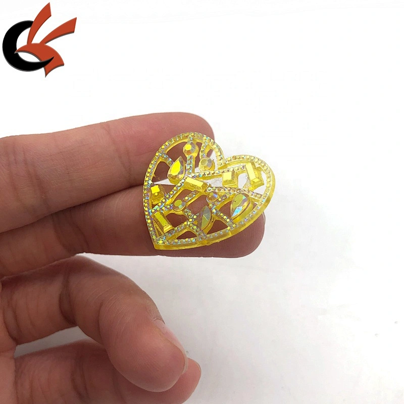 Heart shape yellow AB hollow resin loose sew on rhinestone for garment decoration