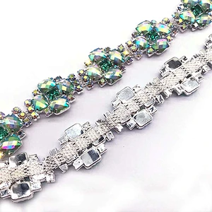 Costume Applique resin AB stone Rhinestone silver Chain Sew On Rhinestone trim for Wedding Cake Decoration