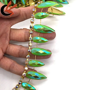 Fashion Neon green drops with AB coating resin rhinestone tassel chain trimming