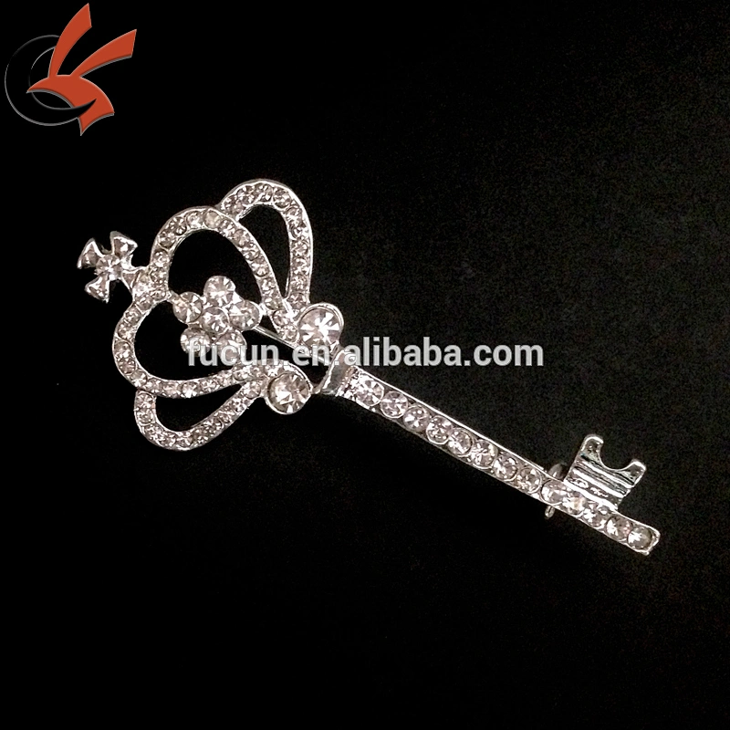 Silver Gold Rhinestone Crystal Key Brooch Pins