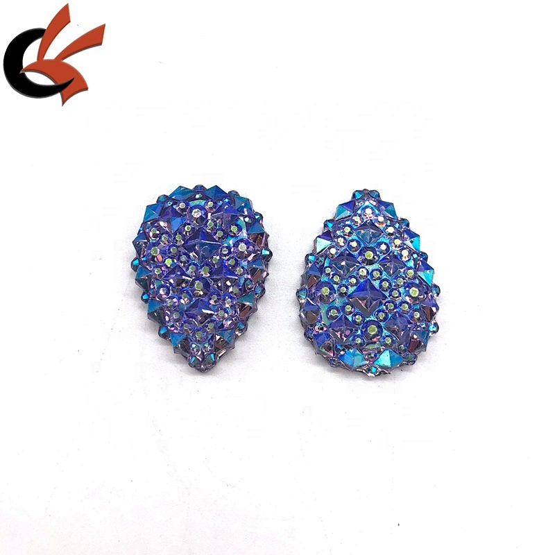 Crystal AB 18x28mm Flatback Resin Dotted teardrop Rhinestone Cabochon Gems