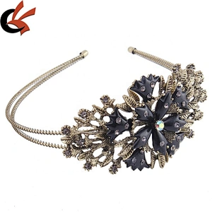 Hot Sell Retro Gold Design Enamel Flower Bridal  Headband Wedding Rhinestone Tiara Hair Piece