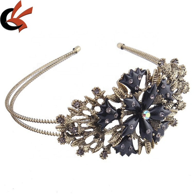Hot Sell Retro Gold Design Enamel Flower Bridal  Headband Wedding Rhinestone Tiara Hair Piece
