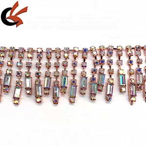 Rose gold base Clear AB crystal rhinestone tassel chain trimming