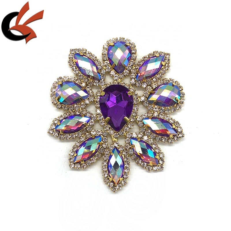 Diamante Rhinestones Gold Metal Motif Crystal Patch for Bridal Dress Embellishments