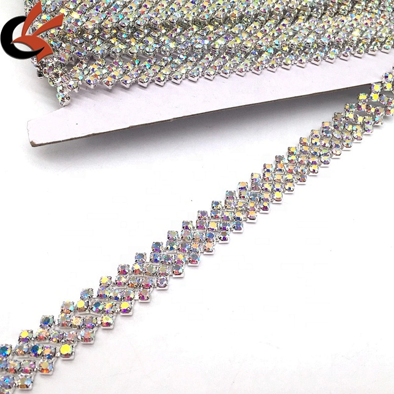 Wholesale bridal belt sash decorative crystal wedding cake AB rhinestone chain trim for bridal dresses