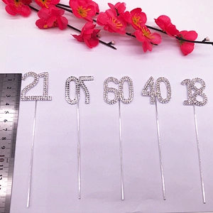 21th Number silver  Wedding Anniversary Birthday Rhinestone  Cake Topper for cupcake decoration