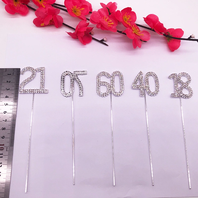 21th Number silver  Wedding Anniversary Birthday Rhinestone  Cake Topper for cupcake decoration