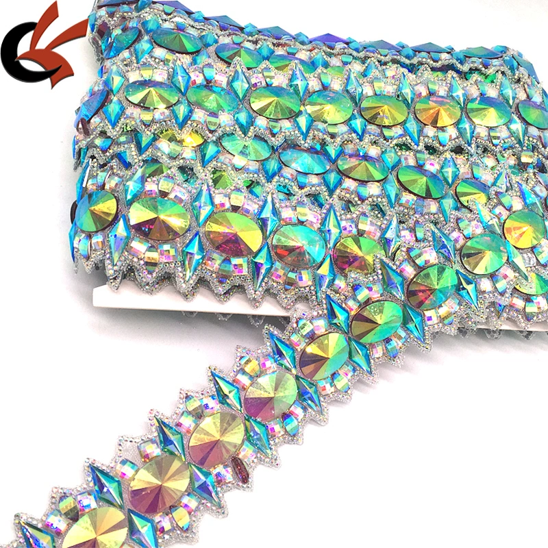 Hot fix rhinestone colors ab crystal resin beaded banding trims for garment accessories