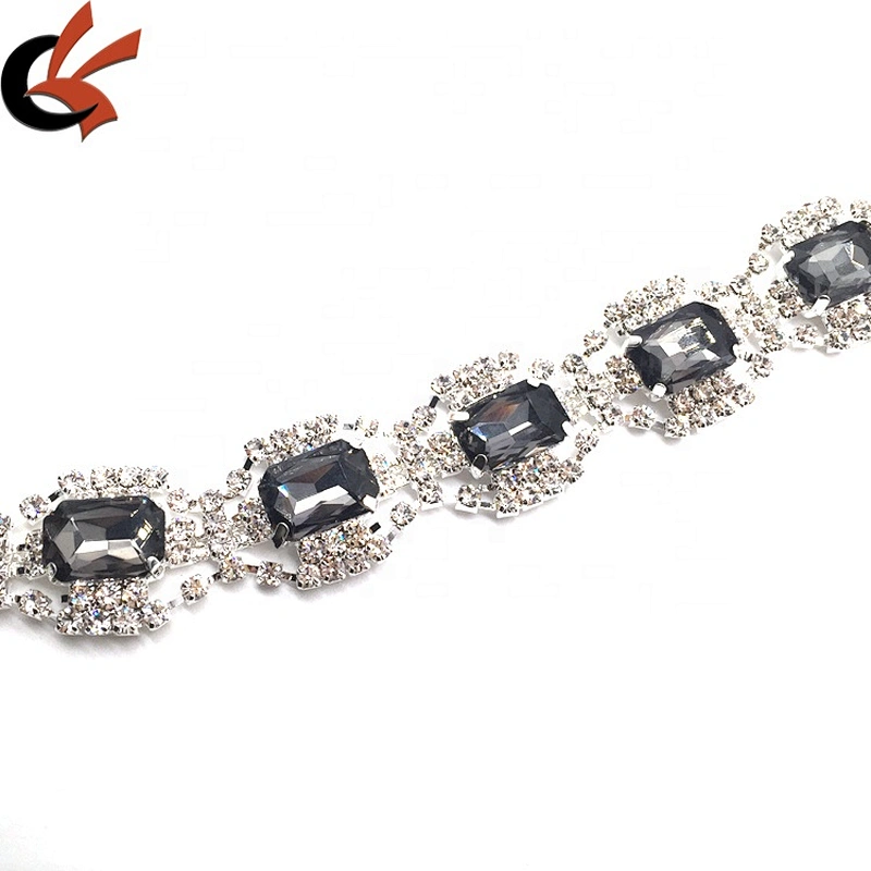 Hot sale handmade jewelry crystal fringe black diamond grey glass rhinestone trimmings for dresses