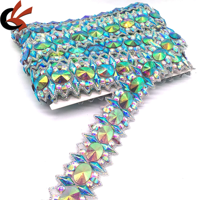 Hot fix rhinestone colors ab crystal resin beaded banding trims for garment accessories