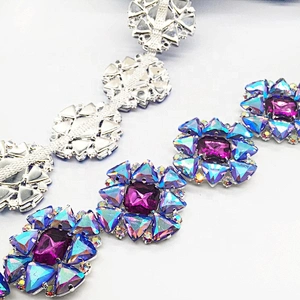 2020 Wholesale custom flashing violet ab resin rhinestone chain trimming for costume decoration