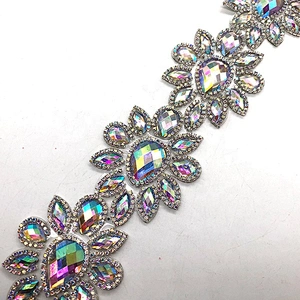 HOT fix  Crystal AB resin rhinestone  trimming iron on resin rhinestone chain applique for garment accessories