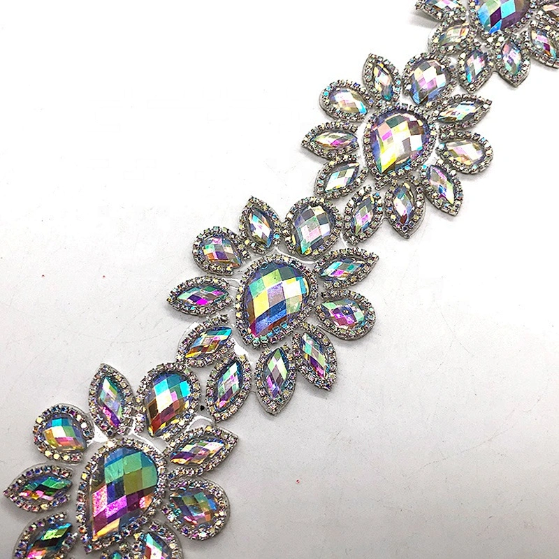 HOT fix  Crystal AB resin rhinestone  trimming iron on resin rhinestone chain applique for garment accessories