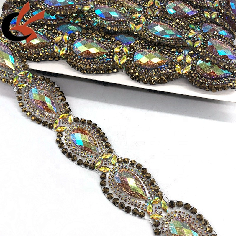 Factory wholesale heat transfer gold fancy rhinestone trims
