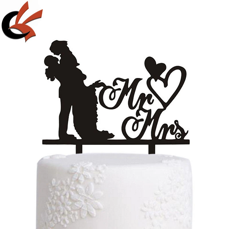 Acrylic Mr&Mrs with heart engagement wedding cake topper