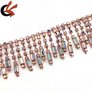 Rose gold base Clear AB crystal rhinestone tassel chain trimming