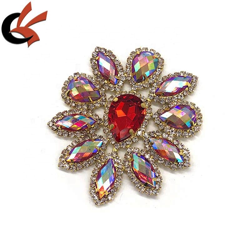 Drop shape rhinestone Appliques colorful AB Color Sew On Rhinestones patch with Gold Bottom