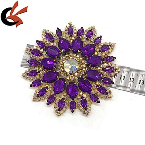DIY beaded Purple acrylic with glass crystal clear AB rhinestone sew costume applique