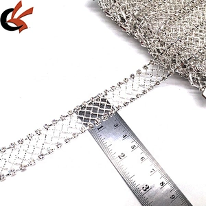 Wholesale fashion crystal mesh design silver decorative rhinestone fabric trim