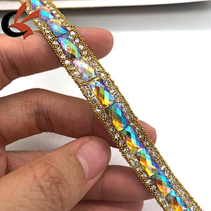 fashion style clothes edging hot fix crystal rhinestone ribbon trim