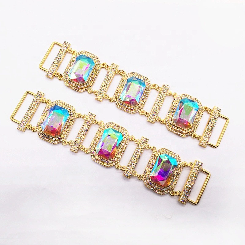 Wholesale Square Shape Custom Bikini Jewelry Set Rhinestone alloy crystal gold AB bikini connector
