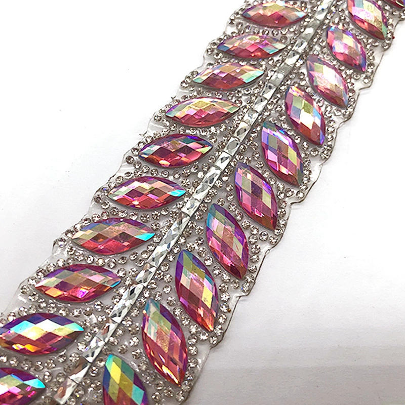 Wholesale Newest Design Decoration iron on  hot fix Resin Stones trimming chain for garment  accessories