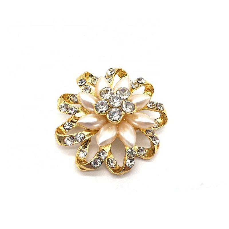 Korean high grade fashion women flower lapel pin magnetic rhinestone crystal pearl flower brooch pin