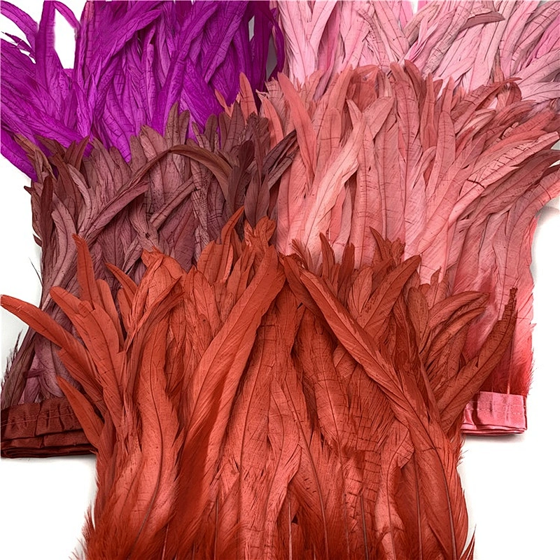 stage performance feathers 30-35 cm decolorized dyed rooster tail feather with  cloth trimming