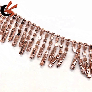 Rose gold base Clear AB crystal rhinestone tassel chain trimming