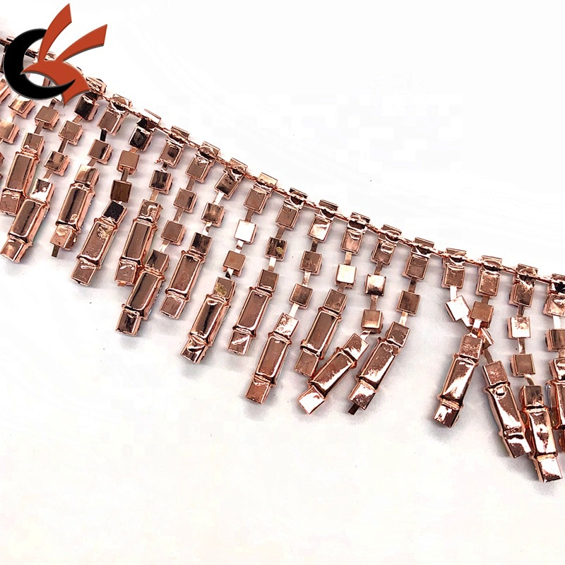 Rose gold base Clear AB crystal rhinestone tassel chain trimming